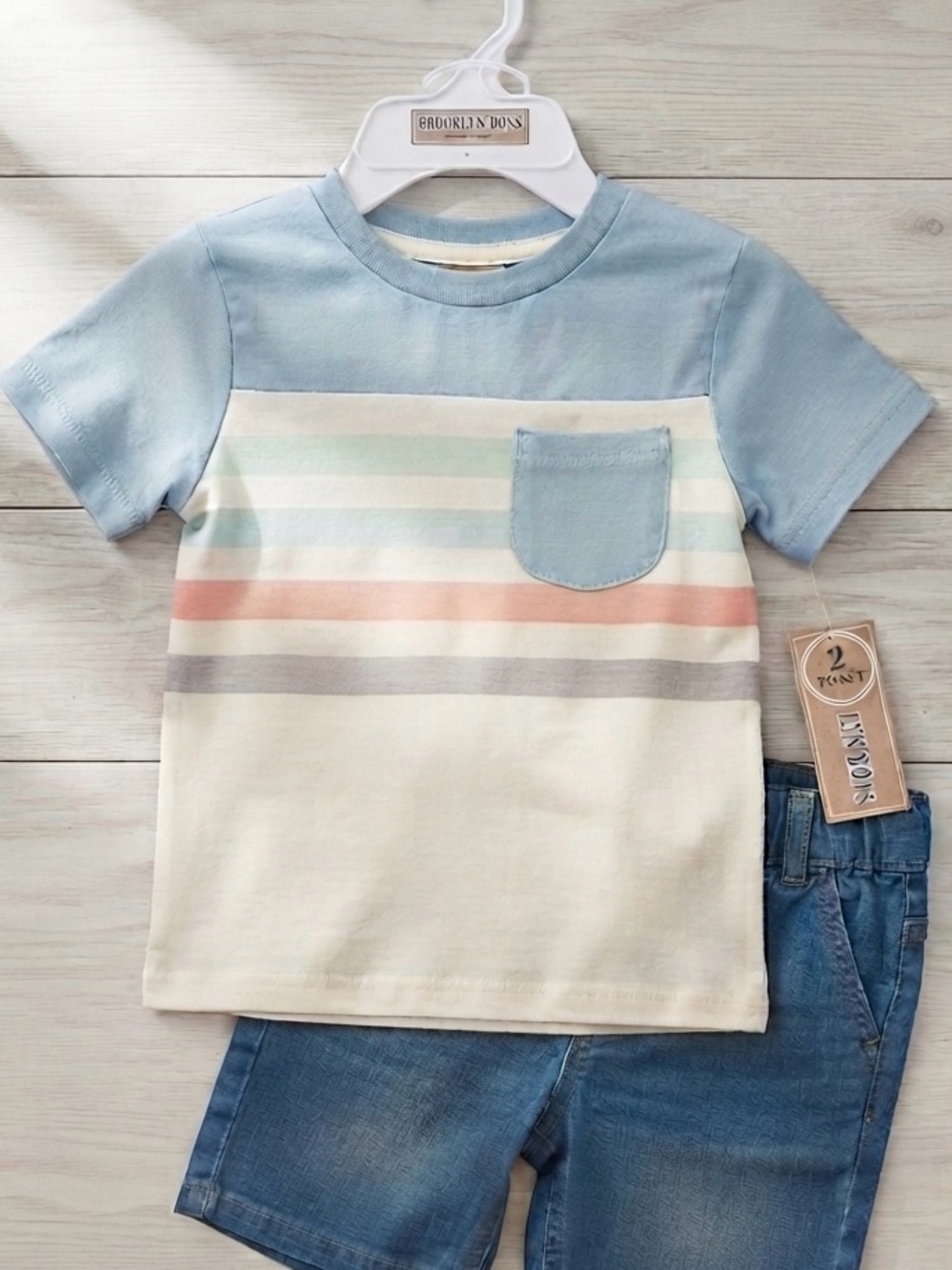 Baby Blue Stripe Pocket Tee